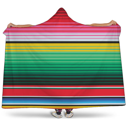 Colorful Mexican Serape Stripe Print Hooded Blanket