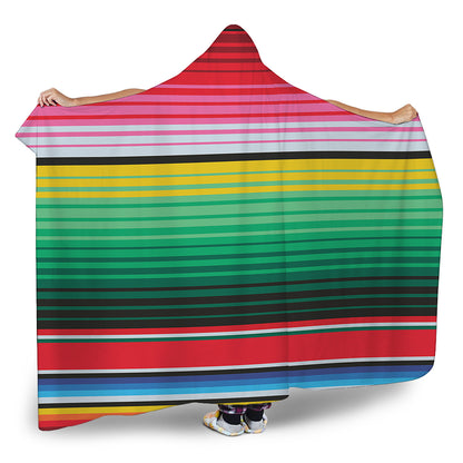 Colorful Mexican Serape Stripe Print Hooded Blanket