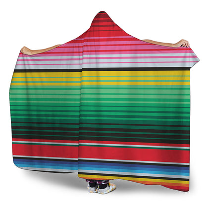 Colorful Mexican Serape Stripe Print Hooded Blanket