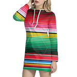Colorful Mexican Serape Stripe Print Hoodie Dress