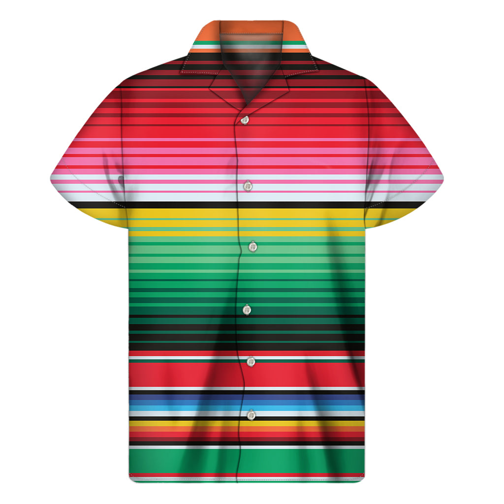 Colorful Mexican Serape Stripe Print Men's Short Sleeve Shirt