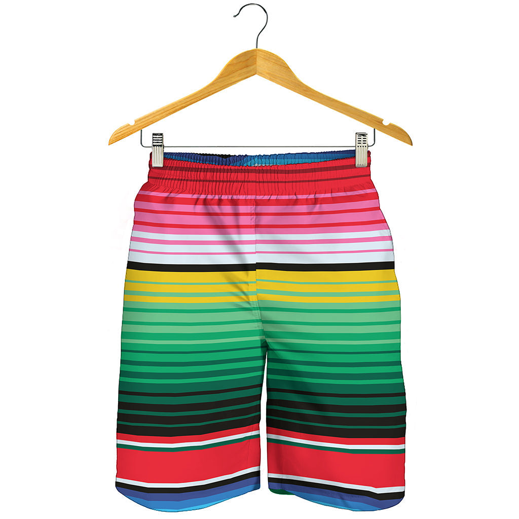 Colorful Mexican Serape Stripe Print Men's Shorts