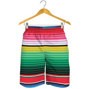 Colorful Mexican Serape Stripe Print Men's Shorts