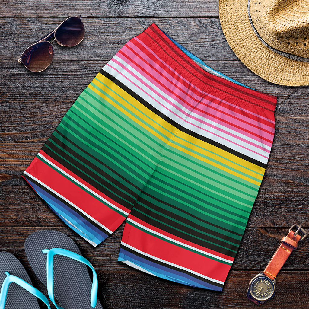 Colorful Mexican Serape Stripe Print Men's Shorts