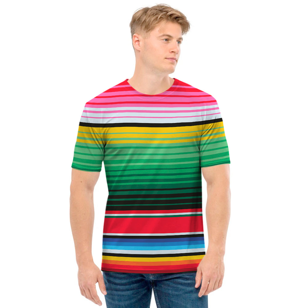 Colorful Mexican Serape Stripe Print Men's T-Shirt