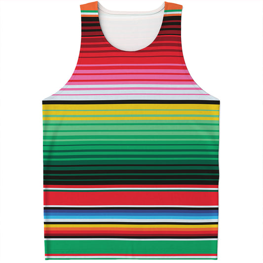 Colorful Mexican Serape Stripe Print Men's Tank Top