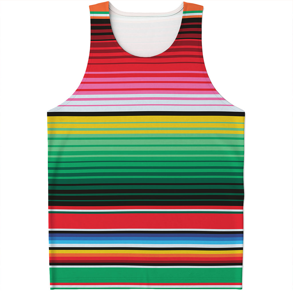 Colorful Mexican Serape Stripe Print Men's Tank Top
