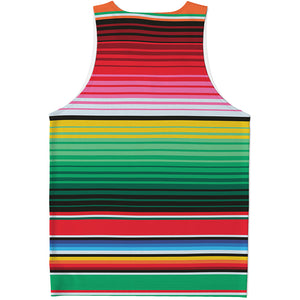 Colorful Mexican Serape Stripe Print Men's Tank Top