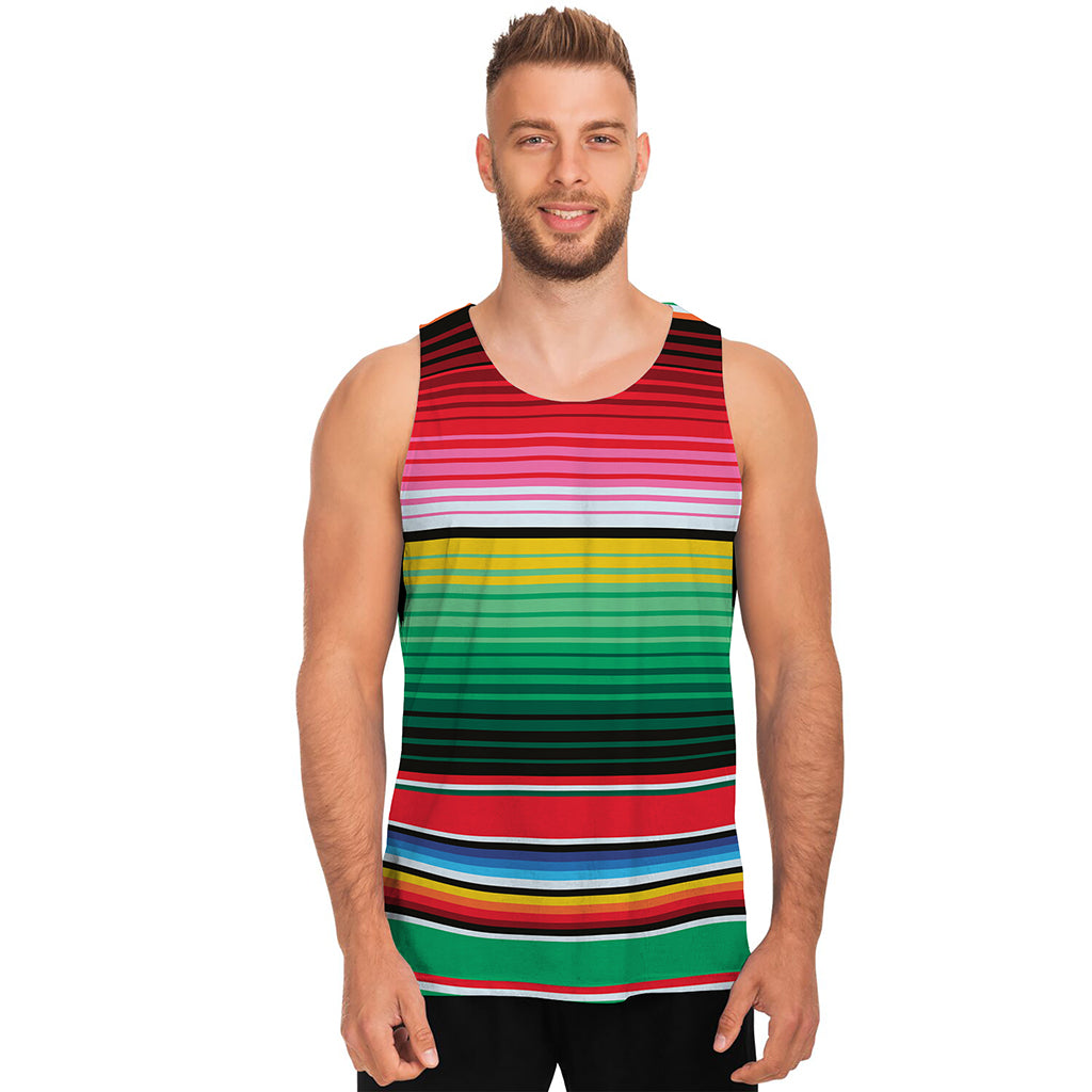 Colorful Mexican Serape Stripe Print Men's Tank Top