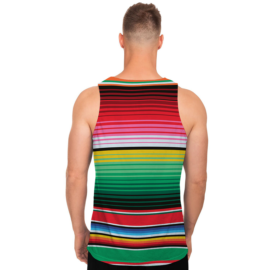 Colorful Mexican Serape Stripe Print Men's Tank Top