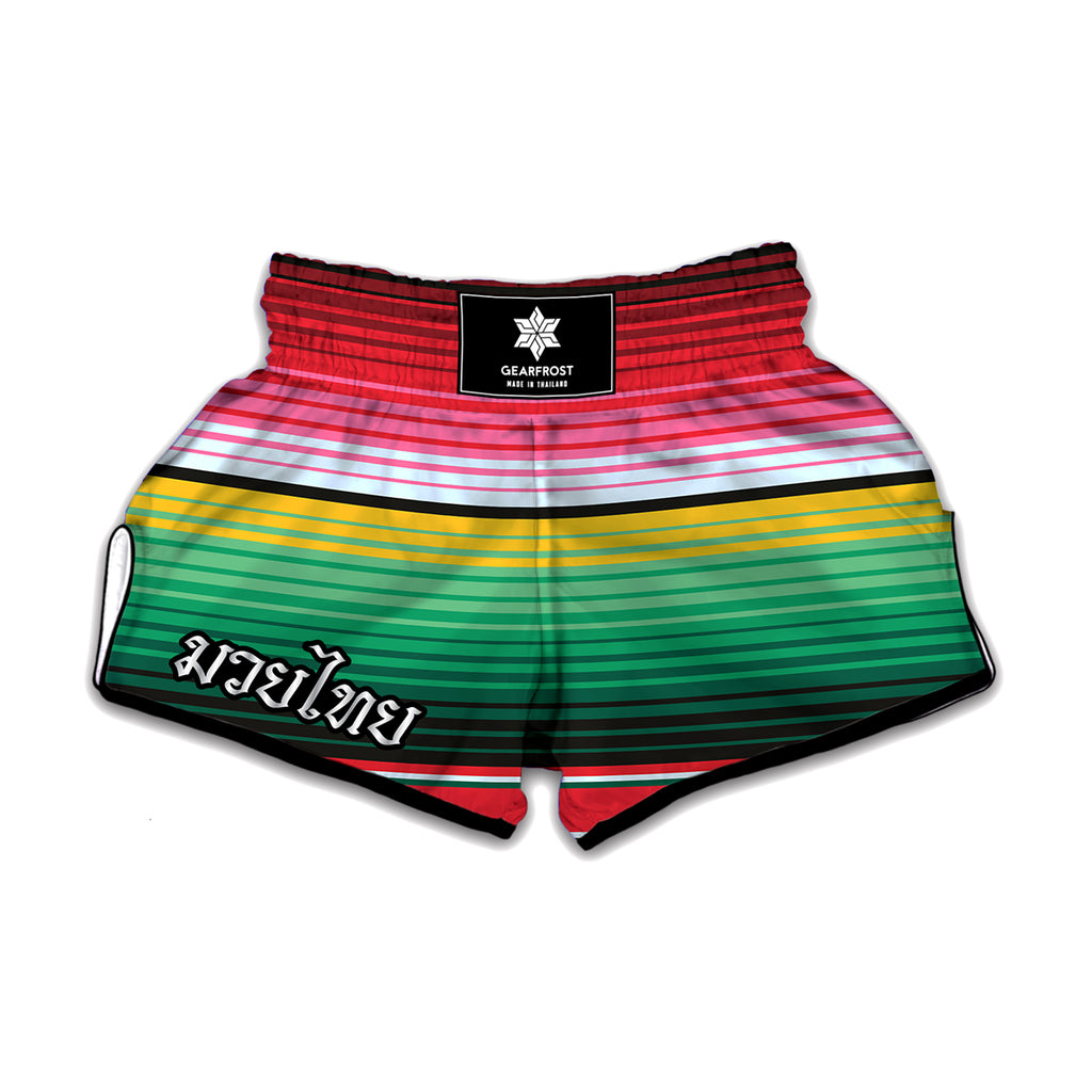 Colorful Mexican Serape Stripe Print Muay Thai Boxing Shorts