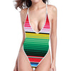 Colorful Mexican Serape Stripe Print One Piece High Cut Swimsuit