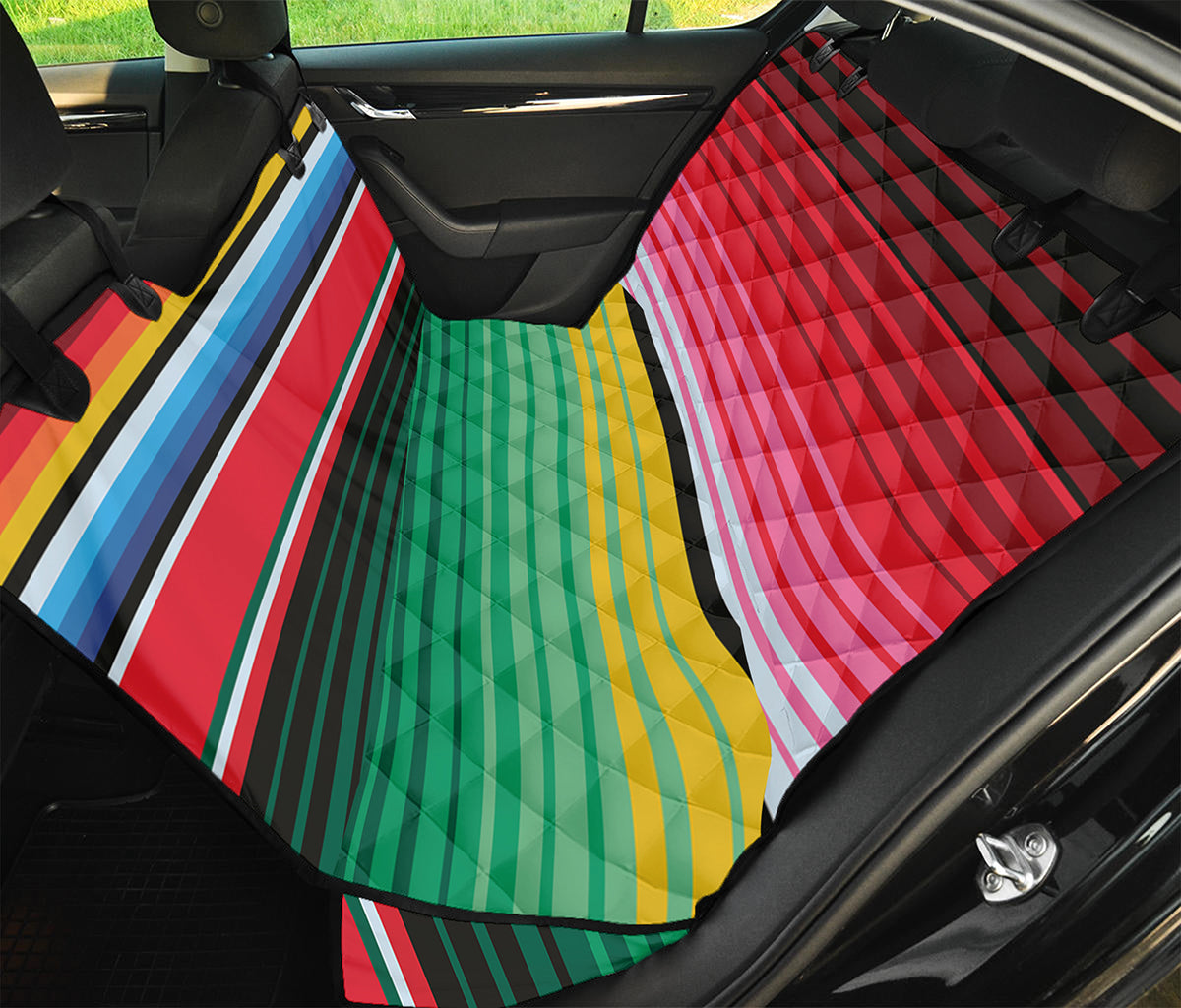 Colorful Mexican Serape Stripe Print Pet Car Back Seat Cover