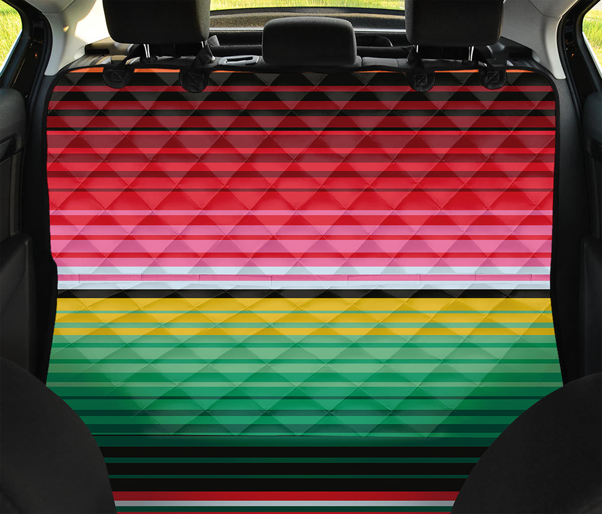 Colorful Mexican Serape Stripe Print Pet Car Back Seat Cover
