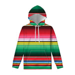 Colorful Mexican Serape Stripe Print Pullover Hoodie
