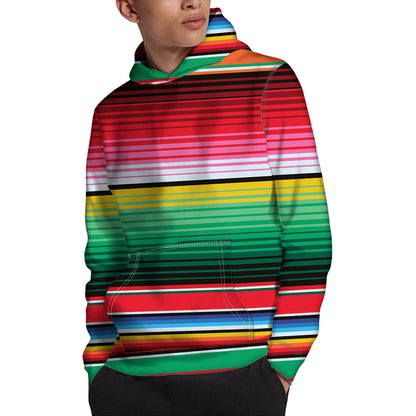 Colorful Mexican Serape Stripe Print Pullover Hoodie