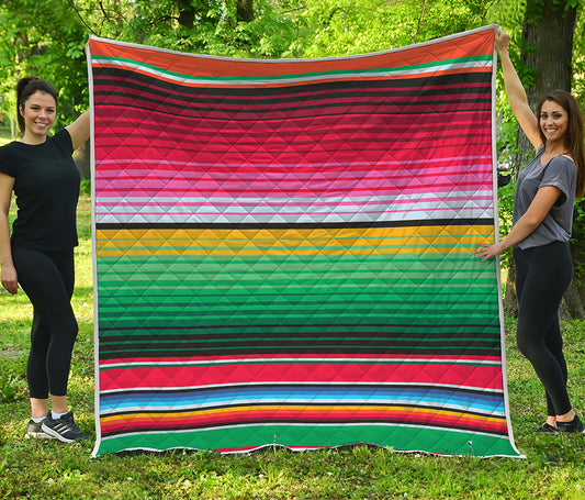 Colorful Mexican Serape Stripe Print Quilt