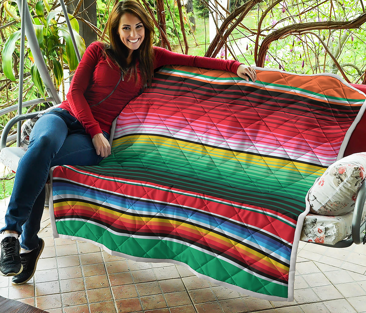 Colorful Mexican Serape Stripe Print Quilt
