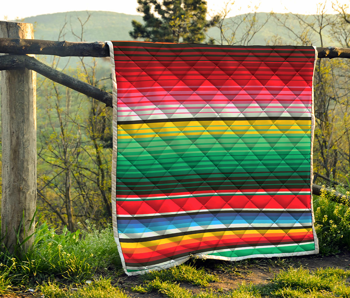 Colorful Mexican Serape Stripe Print Quilt