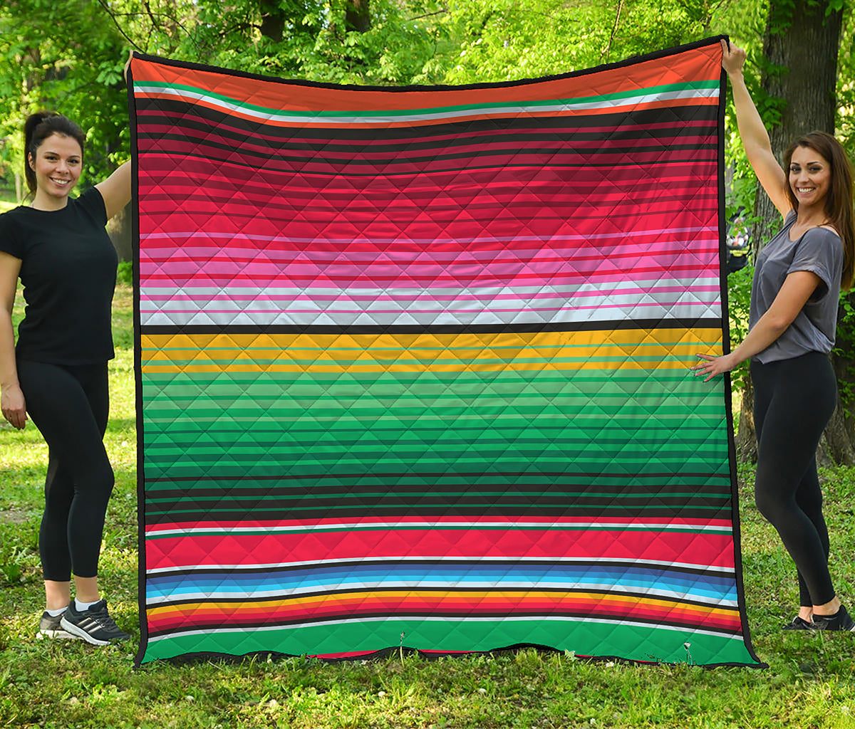 Colorful Mexican Serape Stripe Print Quilt