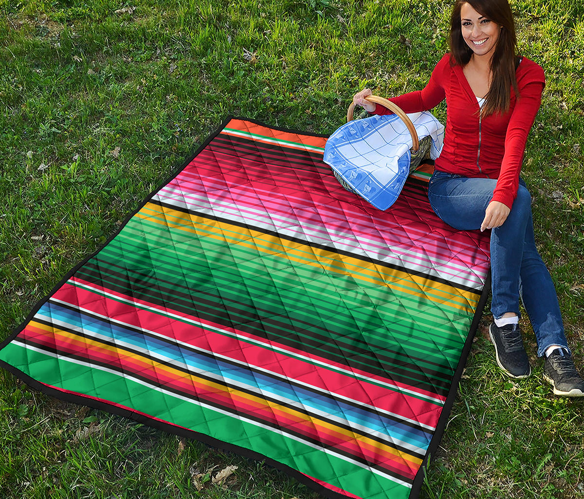 Colorful Mexican Serape Stripe Print Quilt