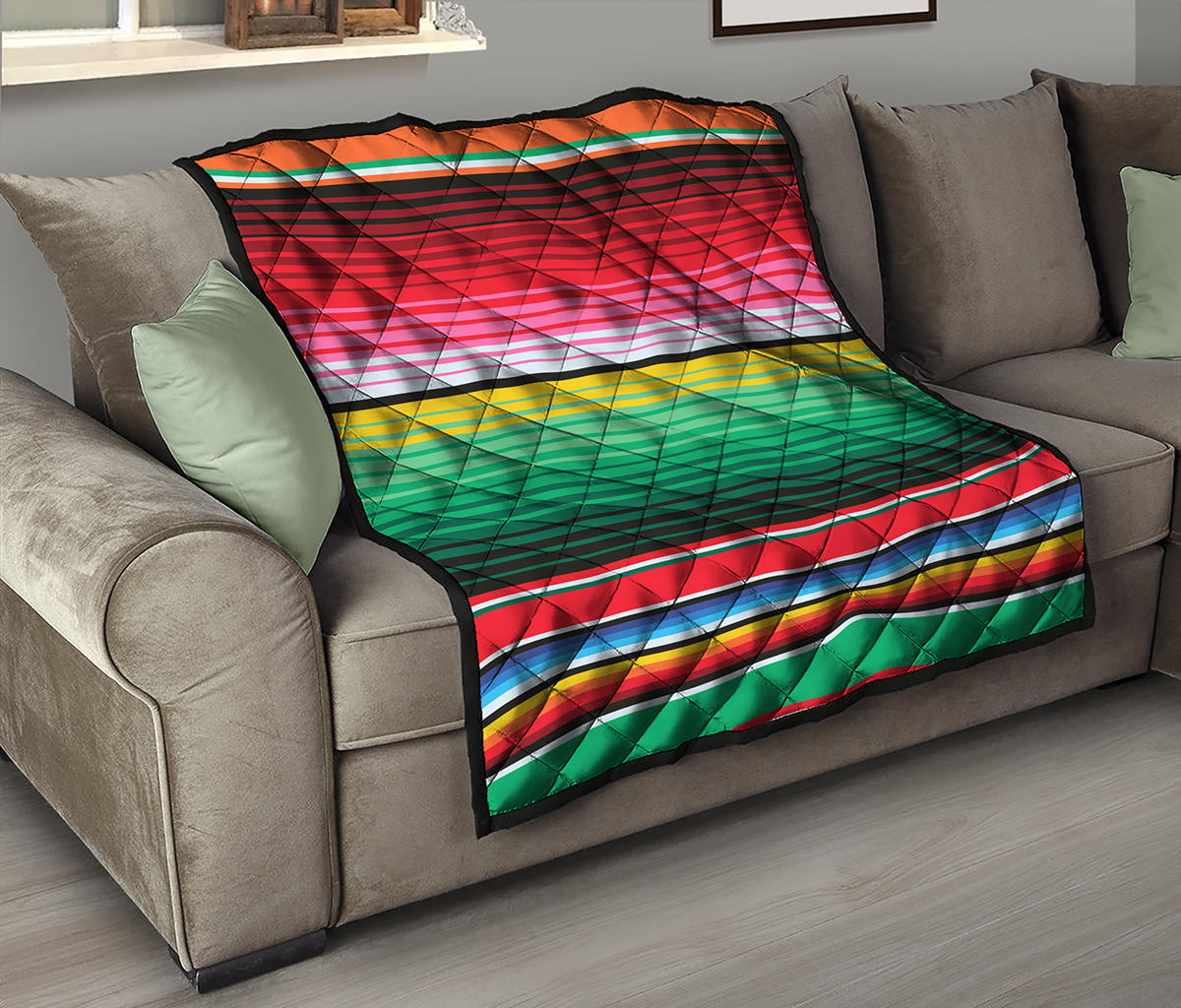 Colorful Mexican Serape Stripe Print Quilt