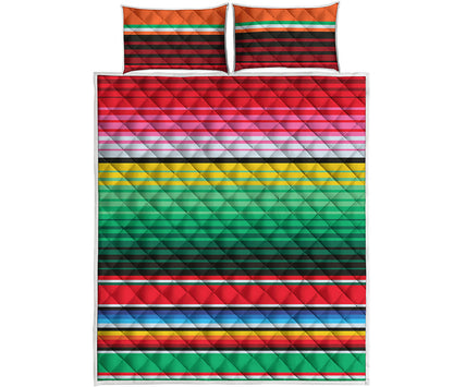 Colorful Mexican Serape Stripe Print Quilt Bed Set
