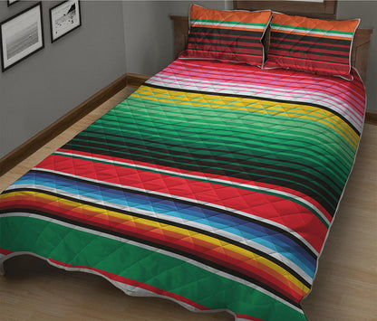 Colorful Mexican Serape Stripe Print Quilt Bed Set