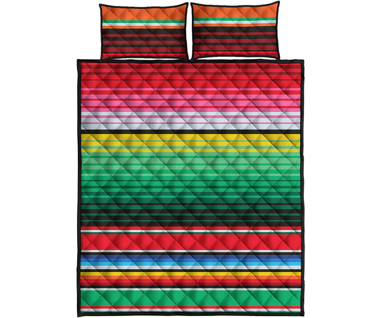 Colorful Mexican Serape Stripe Print Quilt Bed Set