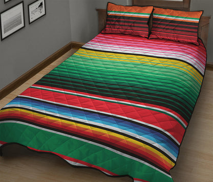 Colorful Mexican Serape Stripe Print Quilt Bed Set