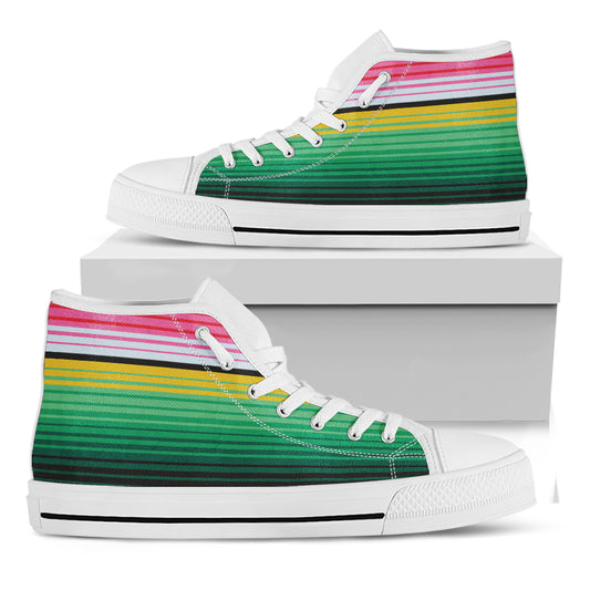 Colorful Mexican Serape Stripe Print White High Top Shoes