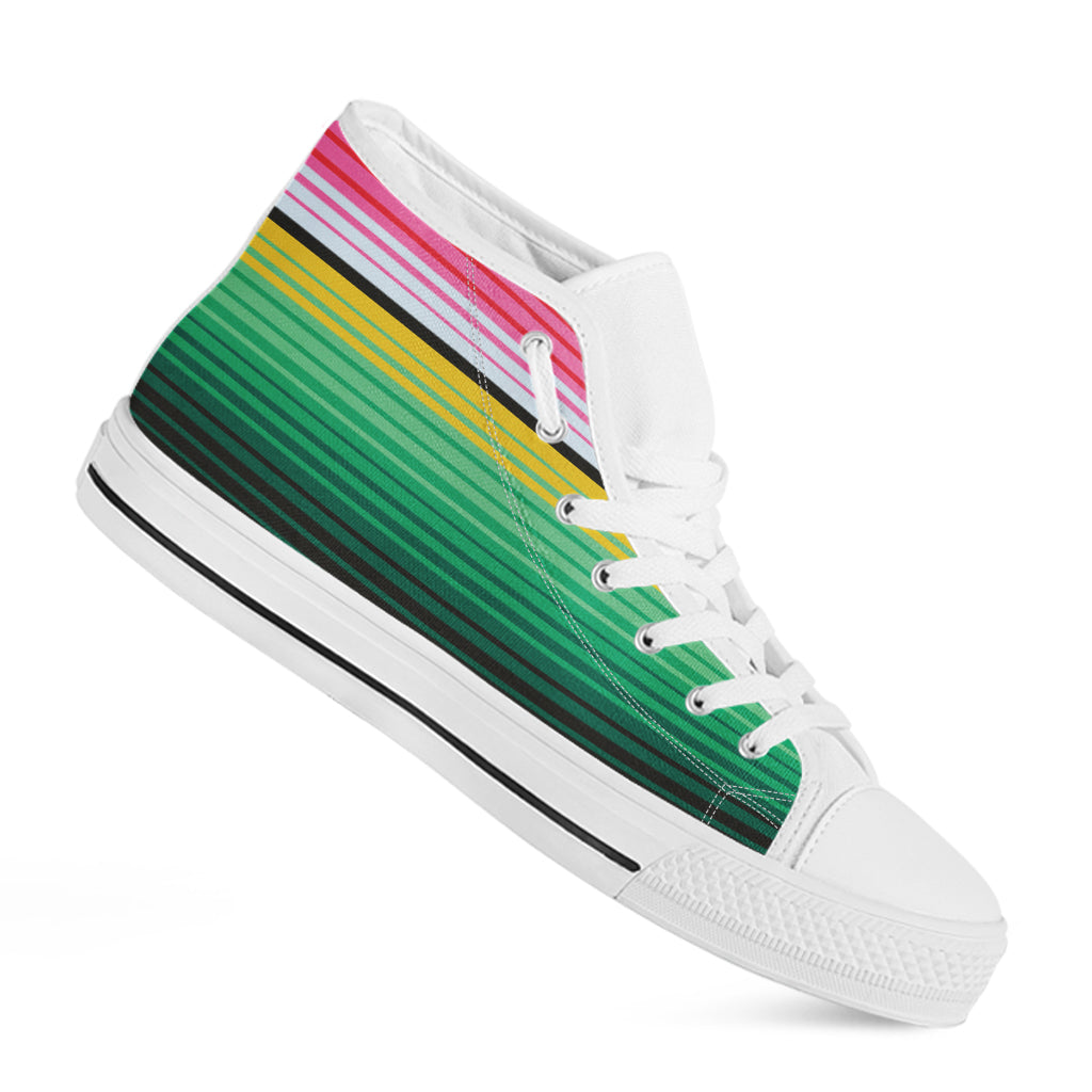 Colorful Mexican Serape Stripe Print White High Top Shoes