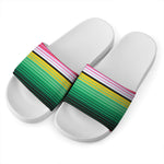 Colorful Mexican Serape Stripe Print White Slide Sandals