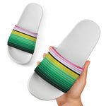 Colorful Mexican Serape Stripe Print White Slide Sandals