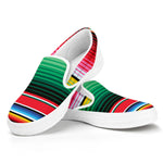 Colorful Mexican Serape Stripe Print White Slip On Shoes