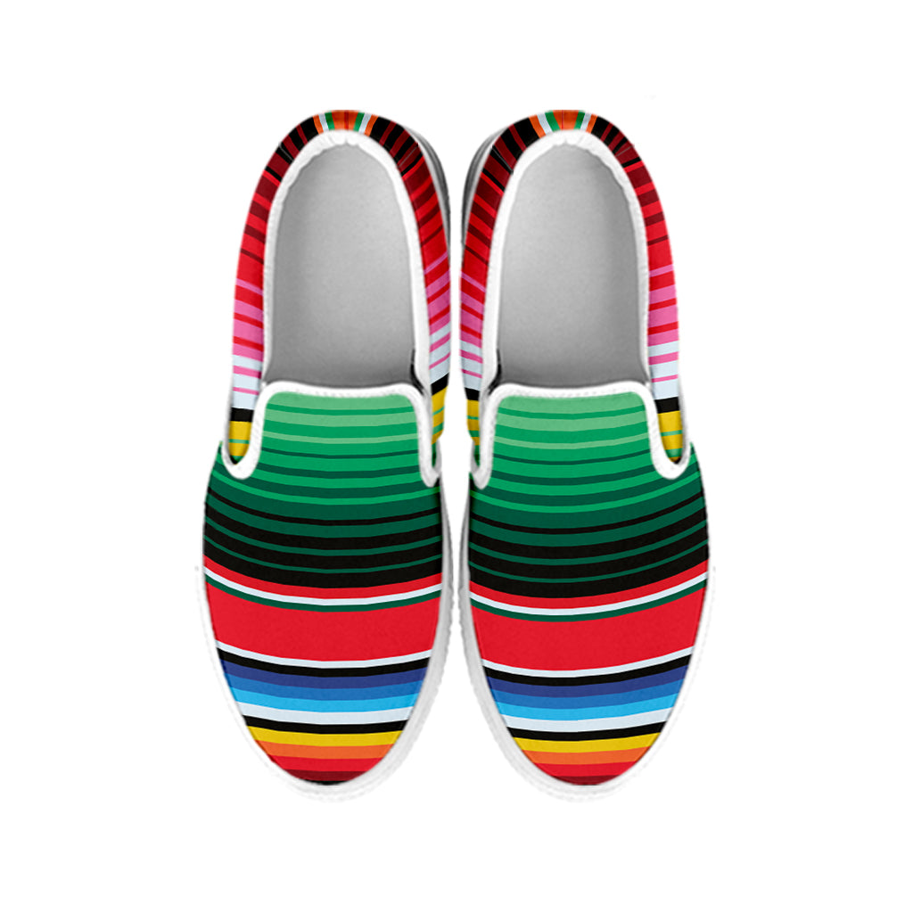 Colorful Mexican Serape Stripe Print White Slip On Shoes