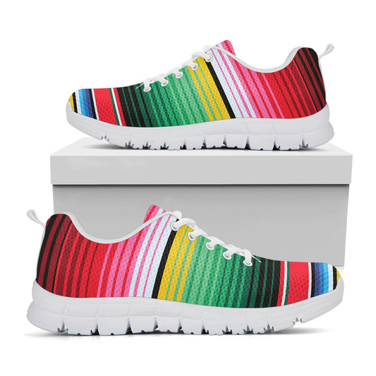 Colorful Mexican Serape Stripe Print White Sneakers
