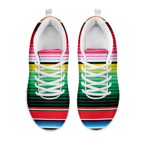 Colorful Mexican Serape Stripe Print White Sneakers
