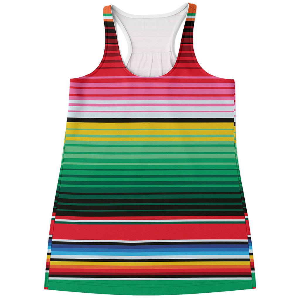 Colorful Mexican Serape Stripe Print Women's Racerback Tank Top