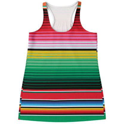 Colorful Mexican Serape Stripe Print Women's Racerback Tank Top
