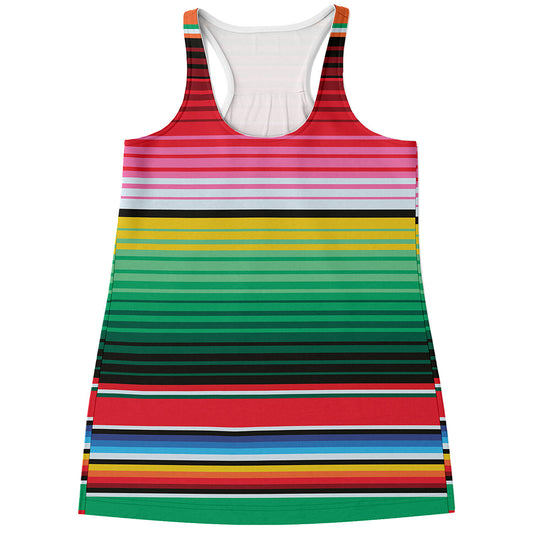 Colorful Mexican Serape Stripe Print Women's Racerback Tank Top