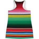 Colorful Mexican Serape Stripe Print Women's Racerback Tank Top