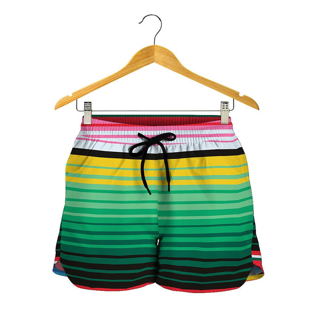 Colorful Mexican Serape Stripe Print Women's Shorts