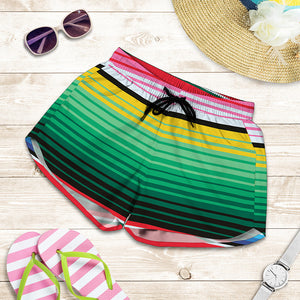 Colorful Mexican Serape Stripe Print Women's Shorts