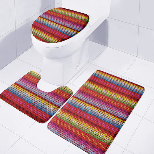 Colorful Mexican Woven Pattern Print 3 Piece Bath Mat Set