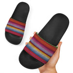 Colorful Mexican Woven Pattern Print Black Slide Sandals