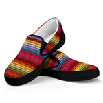 Colorful Mexican Woven Pattern Print Black Slip On Shoes
