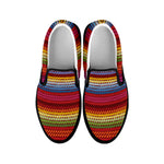 Colorful Mexican Woven Pattern Print Black Slip On Shoes