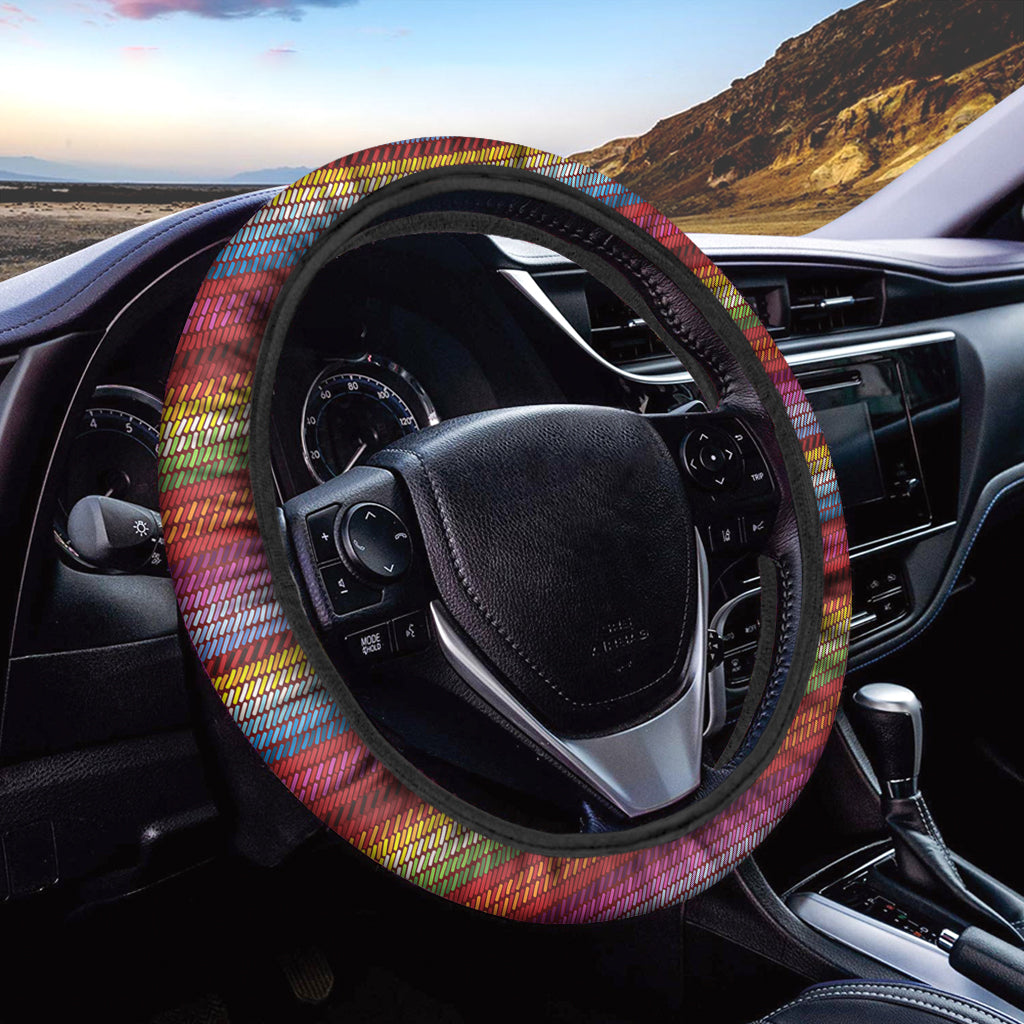 Colorful Mexican Woven Pattern Print Car Steering Wheel Cover