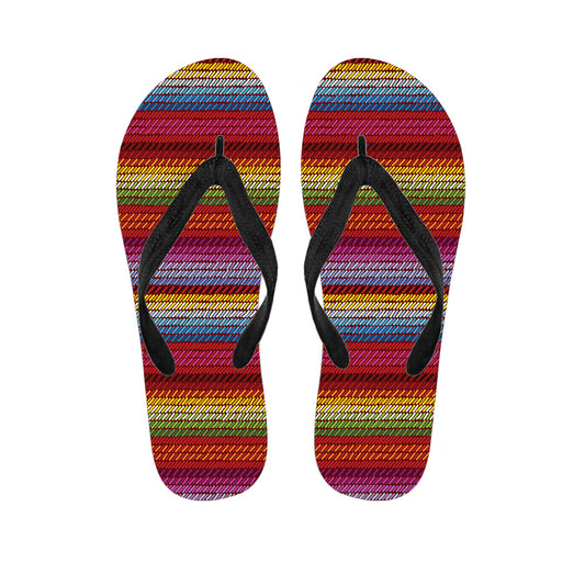 Colorful Mexican Woven Pattern Print Flip Flops